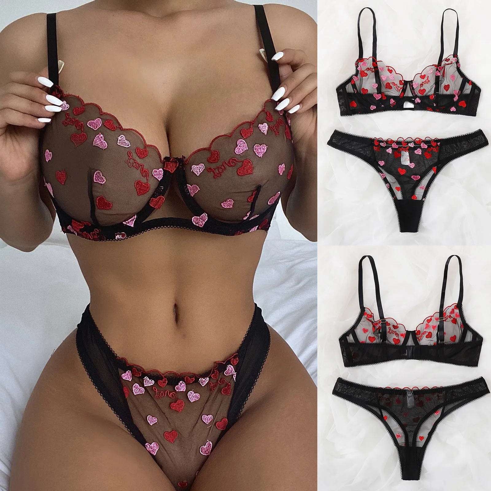 

Sexy Bra And Panty Set two Piece Sexy Lingerie Underwear Women Valentines Day Lingerie, Black