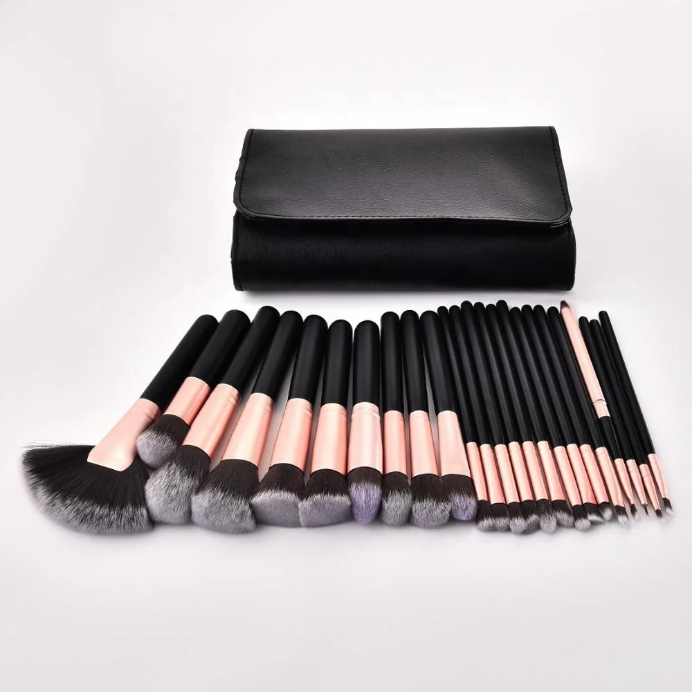 

professional 24 pcs black color kabuki brochas de maquillaje private label soft bristle makeup brush set with bag