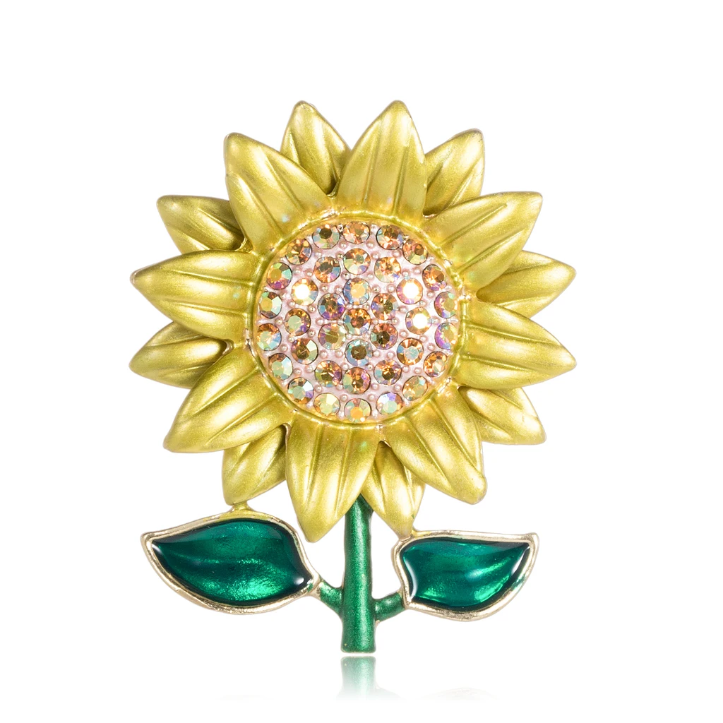 

New Cute Golden Sunflower Brooch Twinkling Crystal Melon Seeds Pins for Women Enamel Brooches Wedding Jewelry Accessories