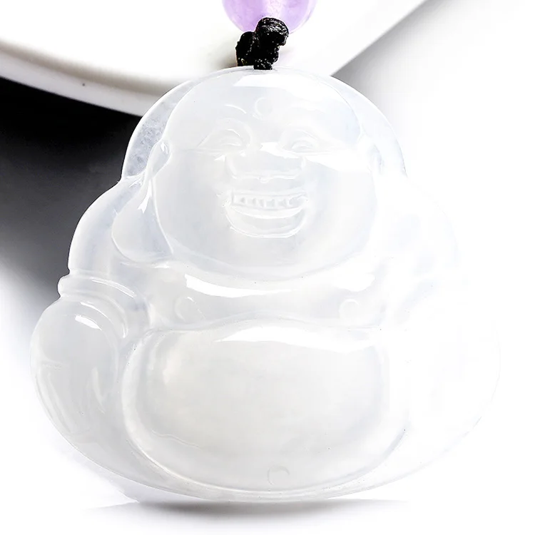 

Certified Grade A Customize Natural Charm White Jade Ice Buddha Pendant