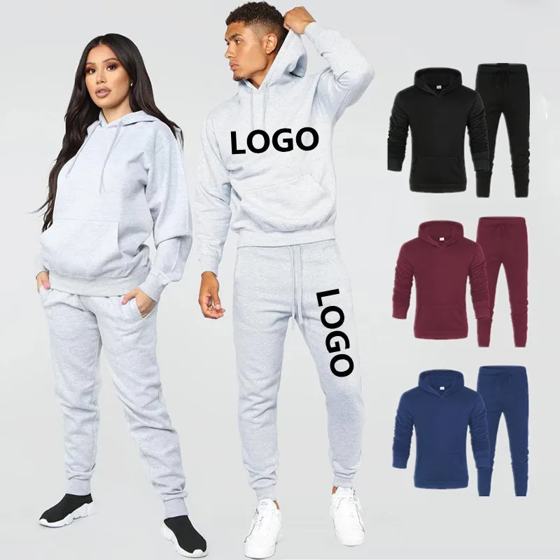 

High Quality Custom Logo Two Piece Suits Solid Color Plain Tracksuit Hoodie Men Sweatsuit Sets, 1-15