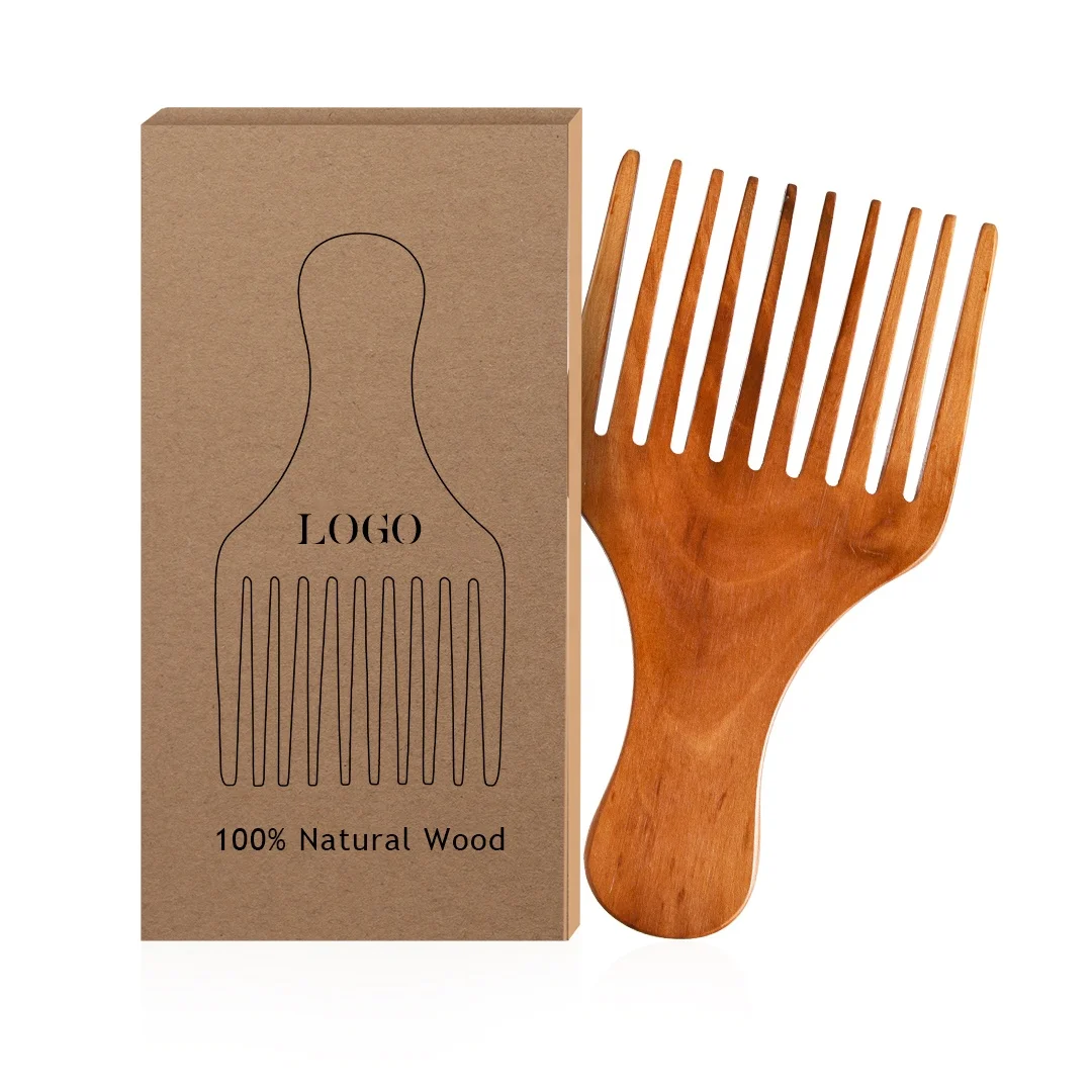 

New Design Private Label Natural Wooden Biodegradable Eco-friendly Afro Pick Wide Tooth Hair Comb