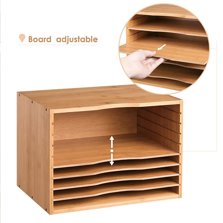 
Bamboo Desk File Sorter Organizer, All-Purpose Document Letter Mail Tray Sorter with 4 Adjustable Shelves Home Office, Natural 