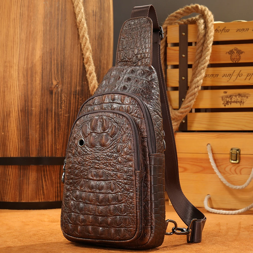 

Marrant Men Luxury Brand Alligator Messenger Crossbody Bag Leather Chest Bag For Men Genuine Leather Sling Bag, Coffee