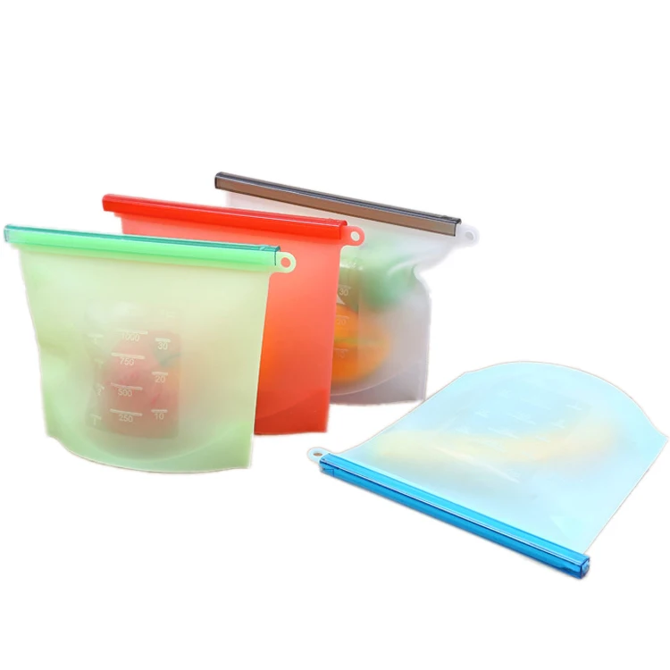 

Freezer Storage Reusable Silicone Food Bag Reusable (4x1000ml), Red/blue/white/green