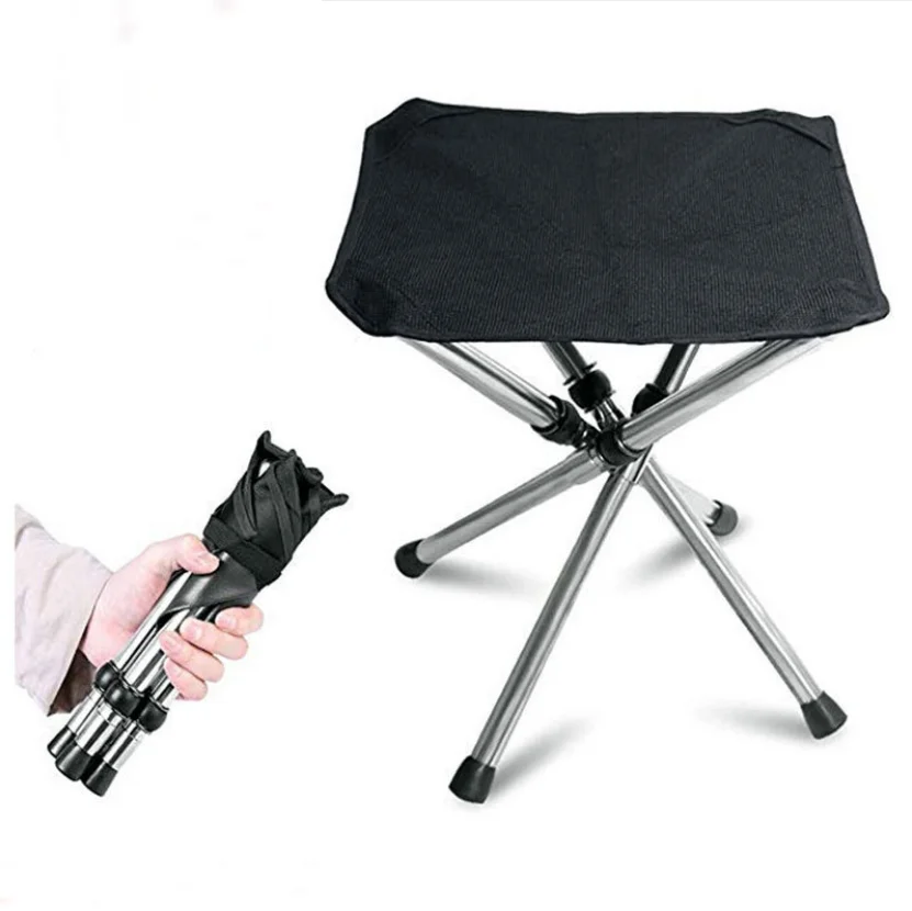 

Stainless steel retractable folding stool outdoor folding chair portable fishing stool camping chair, Black