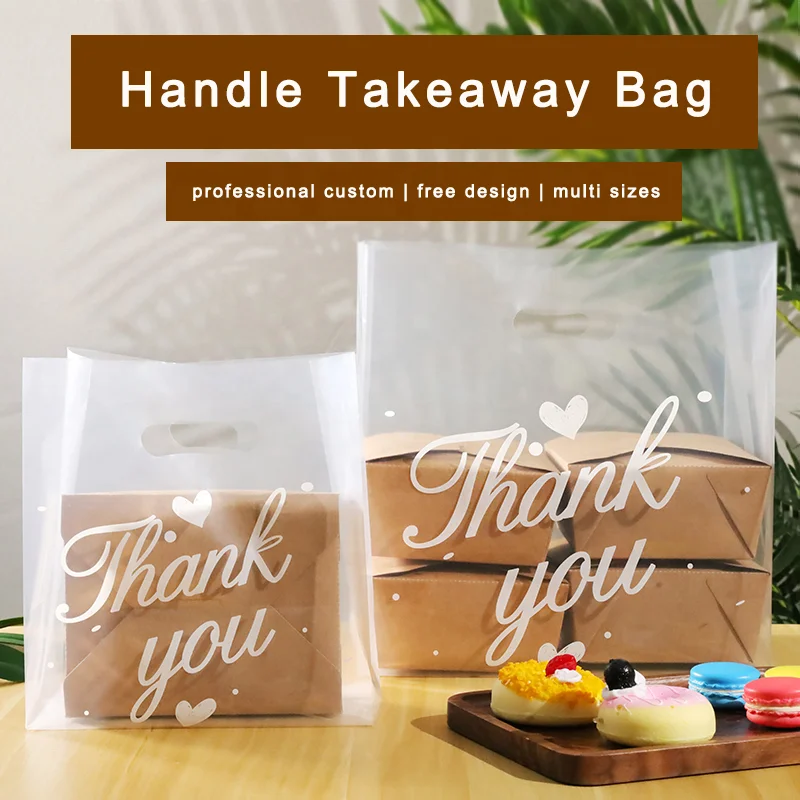 
Frosted Transparent takeaway salad/bread/sandwich handle bag plastic food bag 