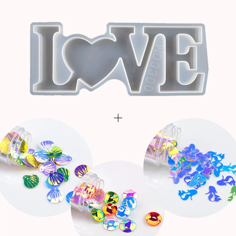 

4Pcs DIY Silicone Casting Mold Love Home Family Epoxy Resin Mold Sequin Can Suit Grease Letter Mold