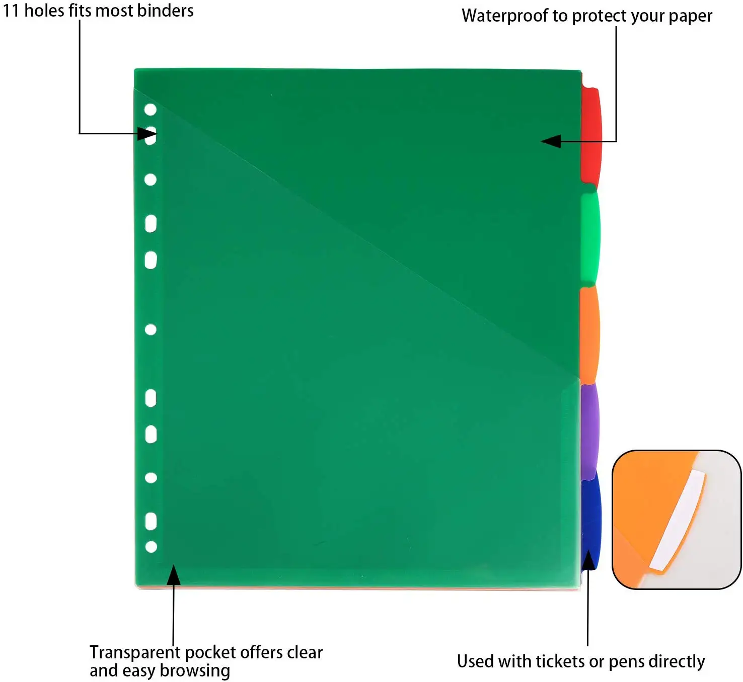 Plastic 5tab Dividers With Front Pocket,For 3ring Binders,Mutilcolors And Pack For 5pcs Buy