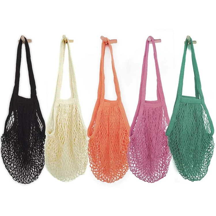 

BSCI factory reusable vegetable fruit organic cotton mesh bag washable shopping mesh bag with color, Customized color