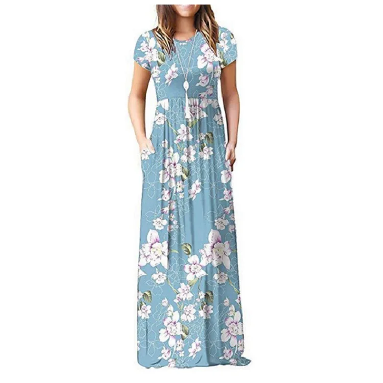 

Women's Short Sleeve Loose Plain cotton Maxi Dresses Casual Long Dresses with Pockets Summer Dresses for Woman