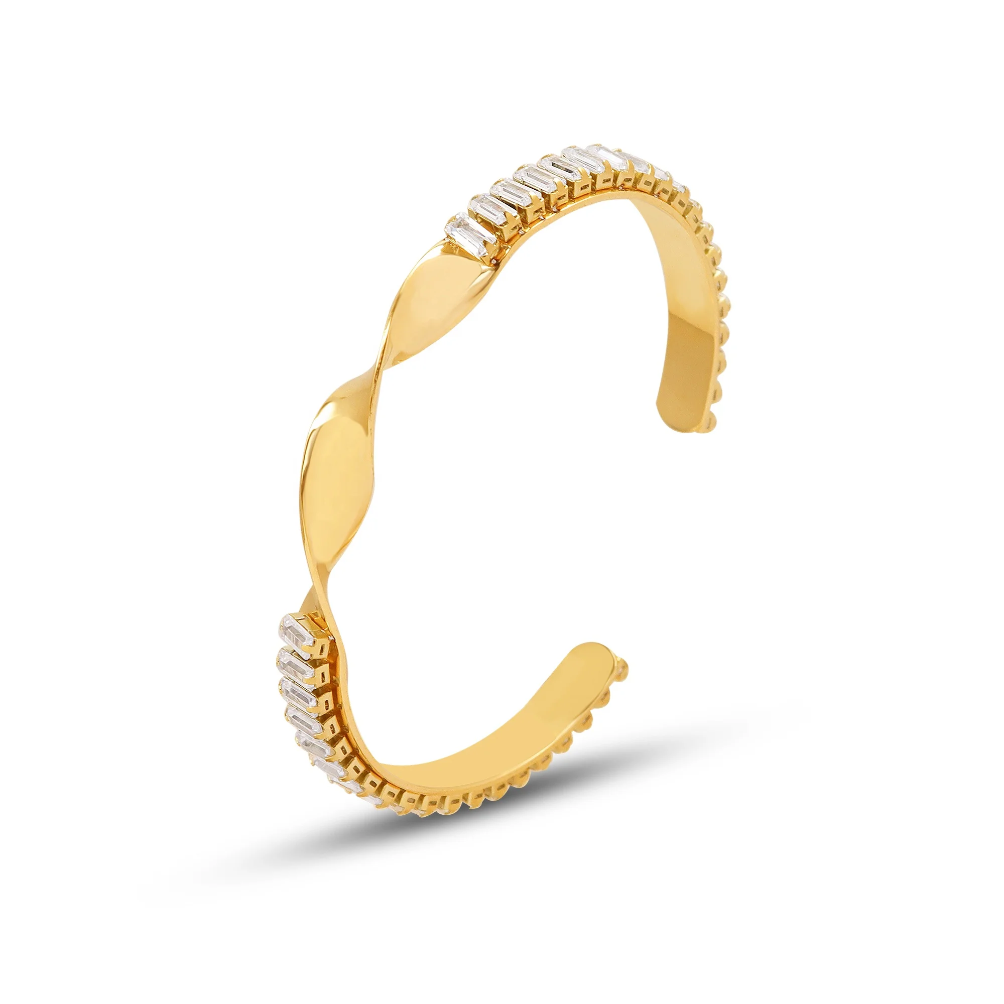 

Zircon Encrusted Open Cuff Bracelets,18K Gold Plated Bracelet,Bangle Zircon Bracelet For Women