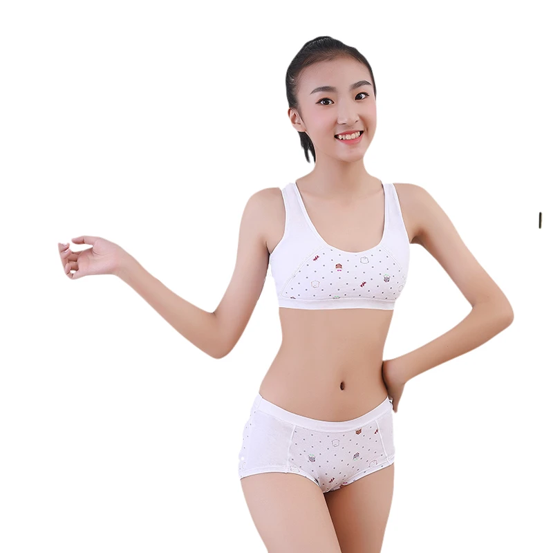Factory direct spring and summer girl bra short suit cotton children's bra set sweet cute student vest type bra