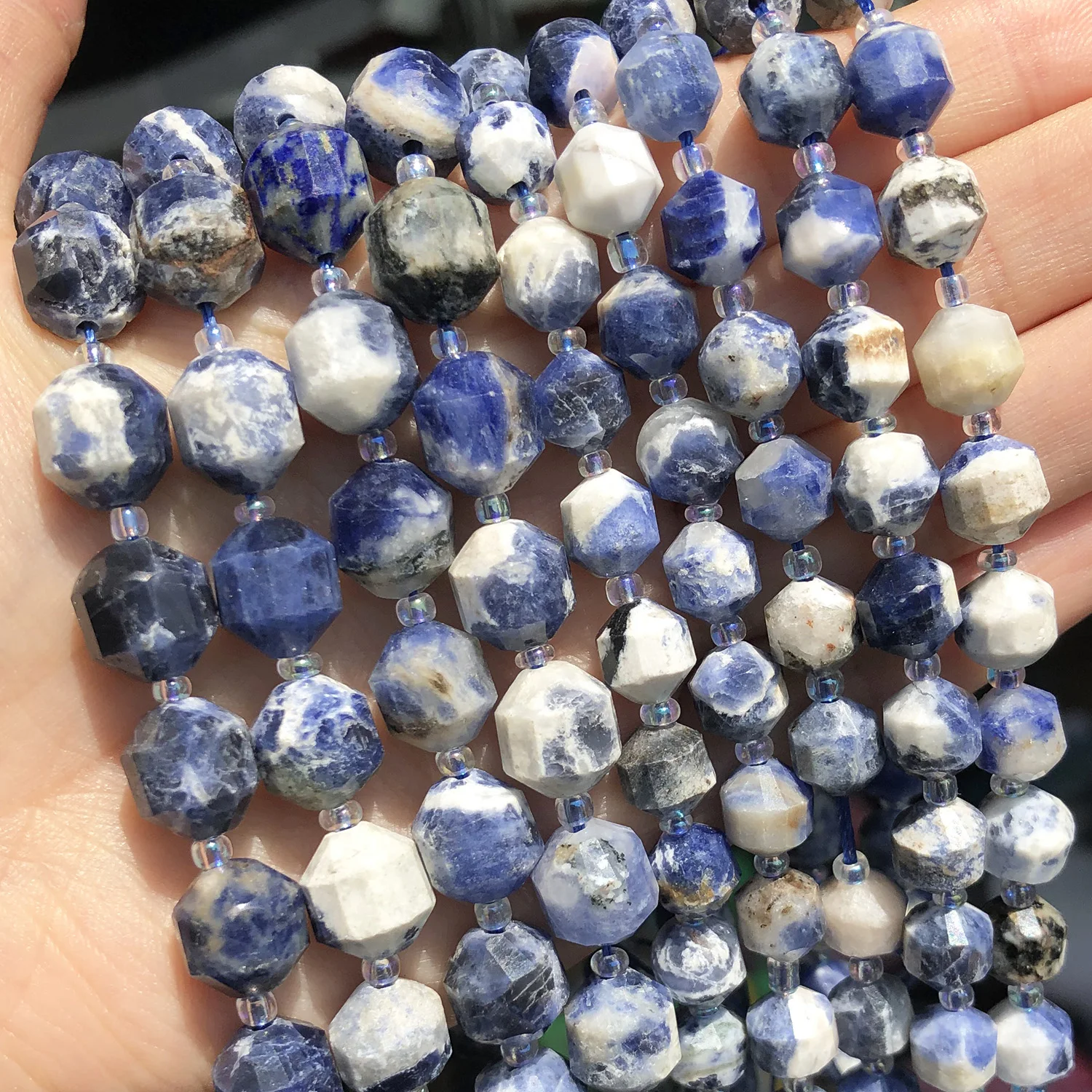 

15 Inches Faceted 8/10mm Olive Shape Flower Blue Sodalite Jaspers Stone Beads For Bracelet DIY Making