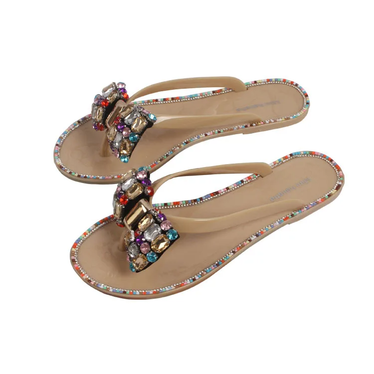 

Summer Beach Diamond Bow Flip Flops Indoor And Outdoor Jelly Women Sandals Flat Slipper 2021