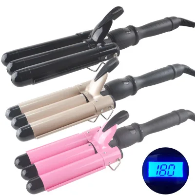 

32mm Professional Magic Hair Curler PTC Heater and LCD Temperature Display Curling Iron Three Barrel Deep Waver