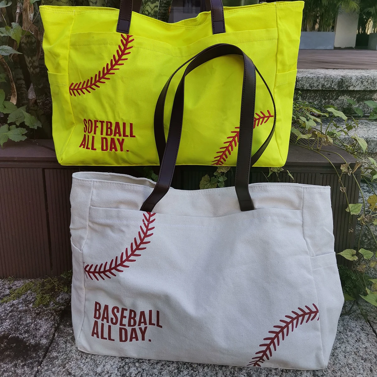 

Baseball Tote Bag Vinyl Canvas Baseball Bag Monogrammed Baseball Mom Tote Softball With Stitching DOM-1081477