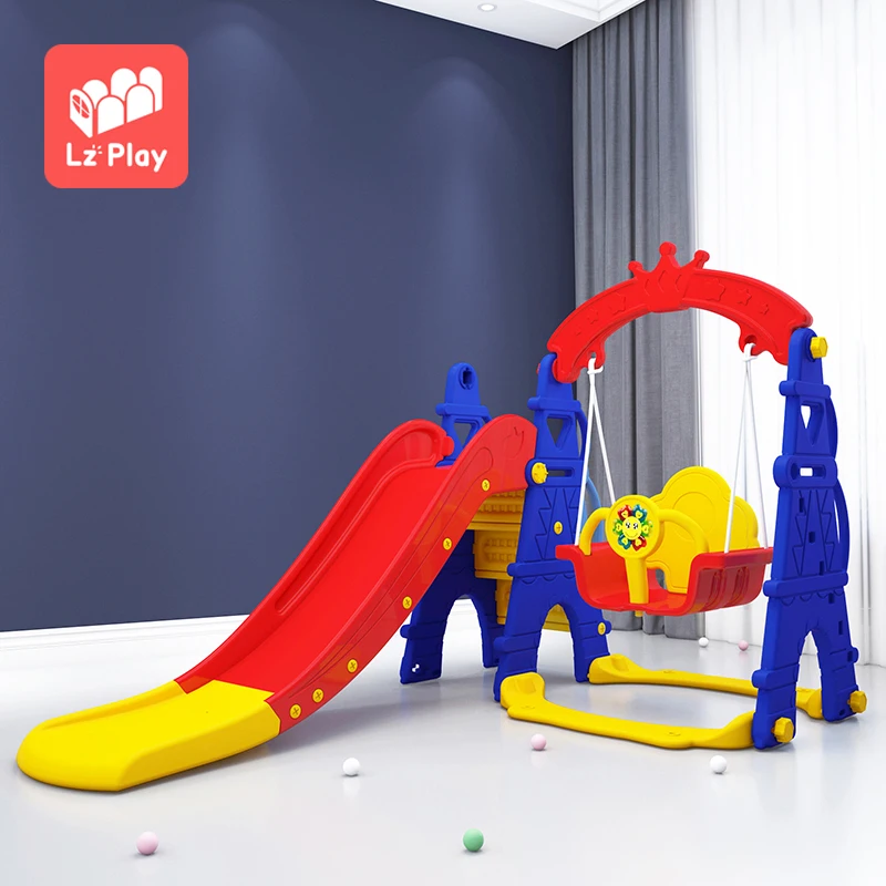 

LZplay hot sell new kindergarten indoor playground slide and swing toy, Blue/red/pink/customizable colors