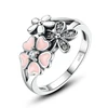 925 Sterling Silver Pink White Enamel Cherry Blossom Ring for Women
