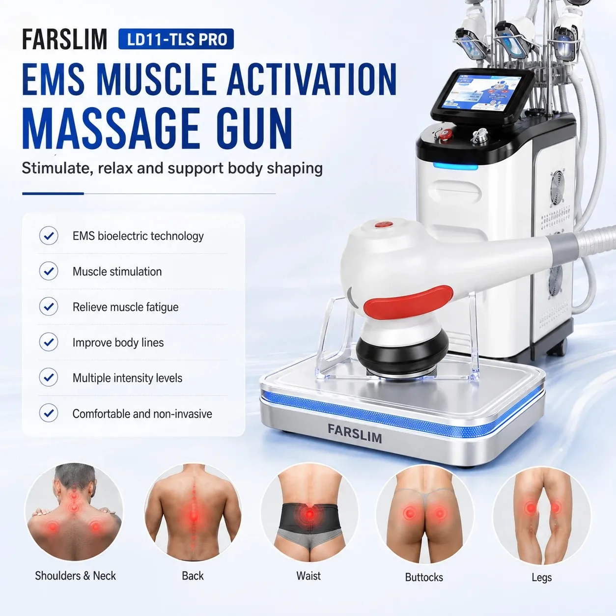 EMS muscle activation massage gun for shoulders, back, waist, buttocks, and legs.
