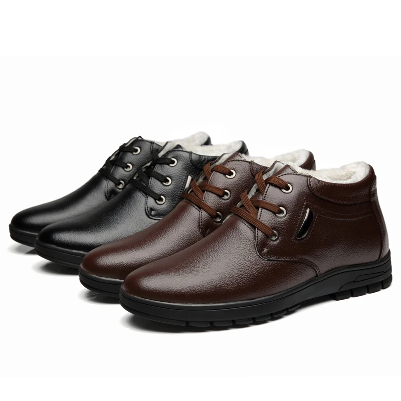 

Classic Casual Winter Shoes Plush Business Mens Genuine Leather Shoes For Men, Brown, black