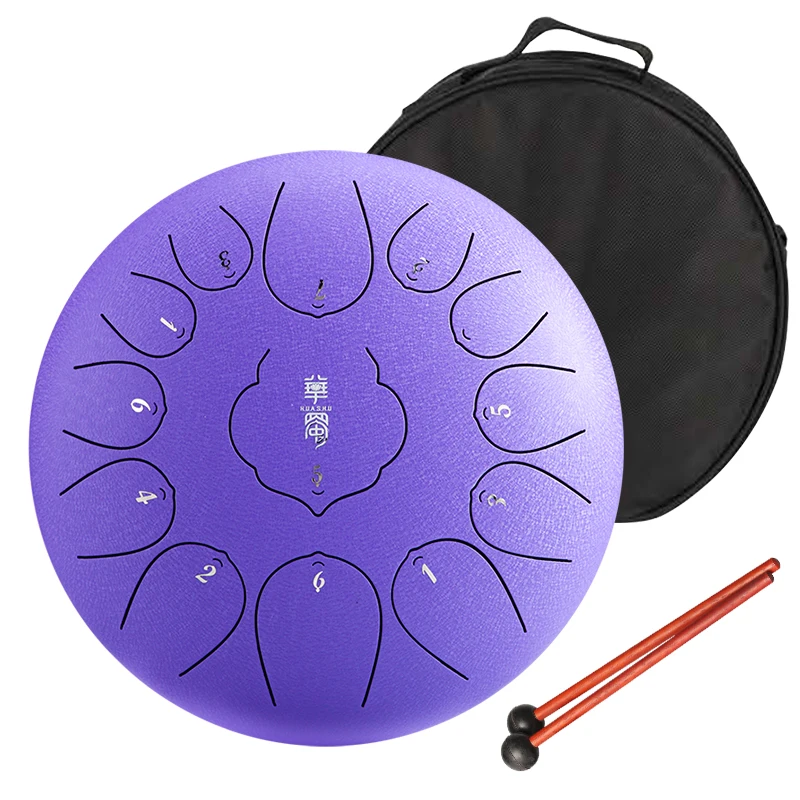 

Hluru Lotus Steel Tongue Drum Musical Instruments 13 Note 12-Inch Drumset Hanpan Tank Drum Percussion Instruments THD13