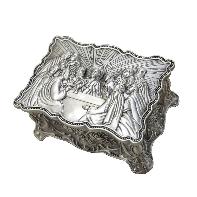 Jewelry Box Metal Creative Jewelry Box Desktop Metal Decoration Ring Storage Religious Catholic Retro Packaging Box Wholesale