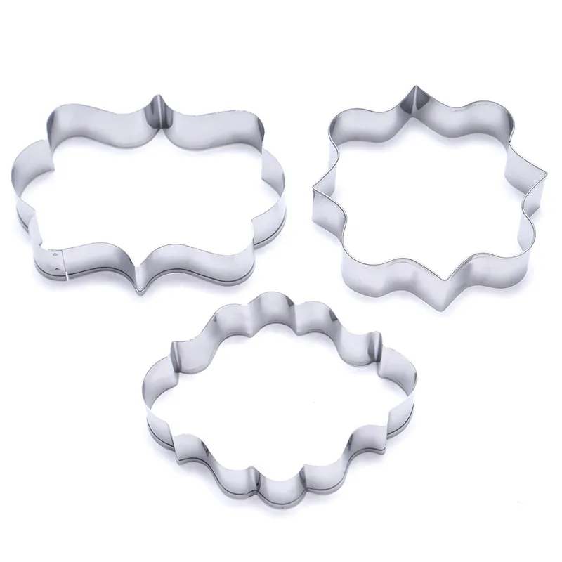 

3pcs/set European Wedding Frame Metal Cookie Cutters Biscuits Stainless Steel Tools fondant sugarcraft Decorator Baking Mould, Silver