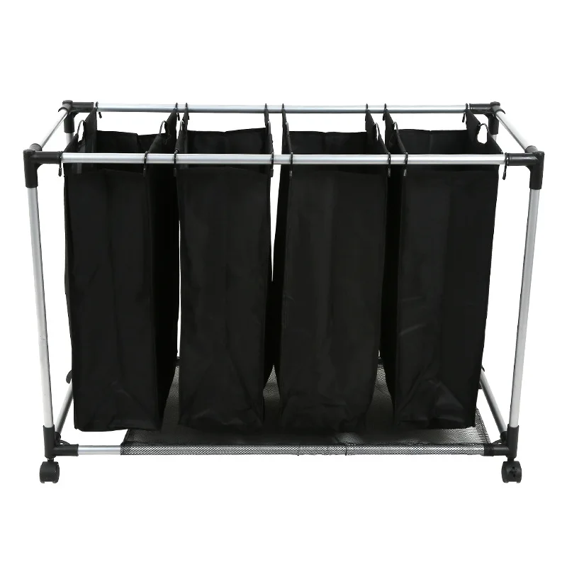 

Household Dirty Clothes Triple Laundry Basket Sorter With Wheels, Black