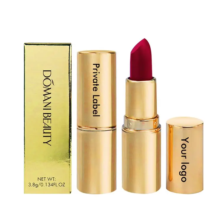 

8 Color Private Label Lip Sticks Golden Tube Velvet Lip Stick Logo Customize Vegan Moisture Lipstick Matte, 8 colors