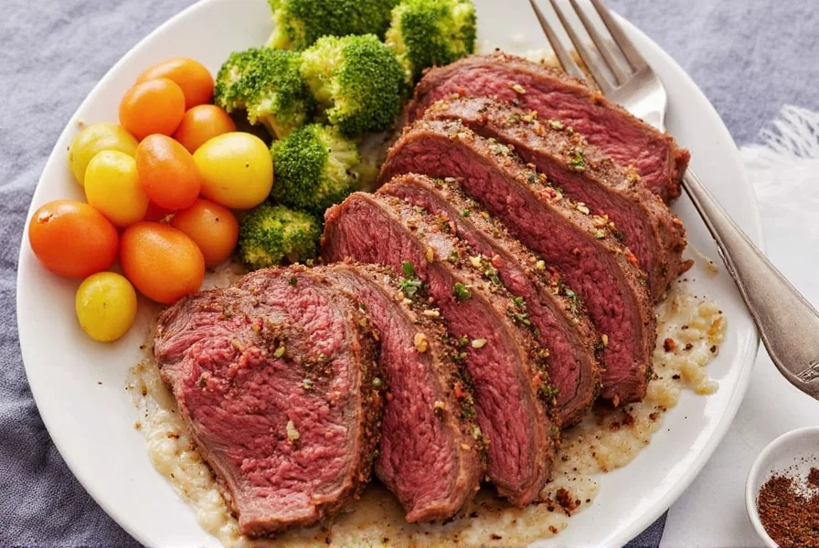 Close up of tender pot roast slices with juices