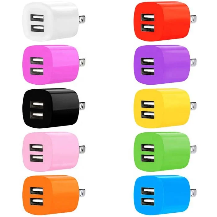 

Fast Speed Charger 2.1A+1A Dual USB Ports US AC Home Travel Wall charger Adapter For iphone 7 8 X 11 Samsung htc android phone, 11 colors
