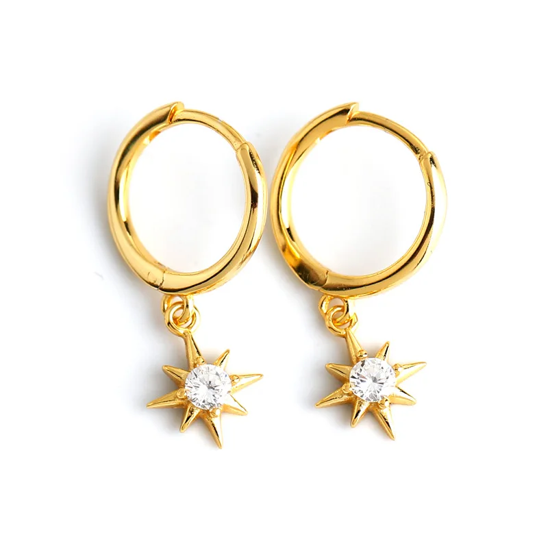 

2021 Delicate Silver Moon Star Earrings 18k Gold Plated Earrings 925 Star Drop Gold And Silver Zircon Earrings, As picture