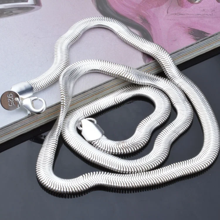 Fashion Minimalist 6MM Men Women 925 Silver Snake Chain Necklace