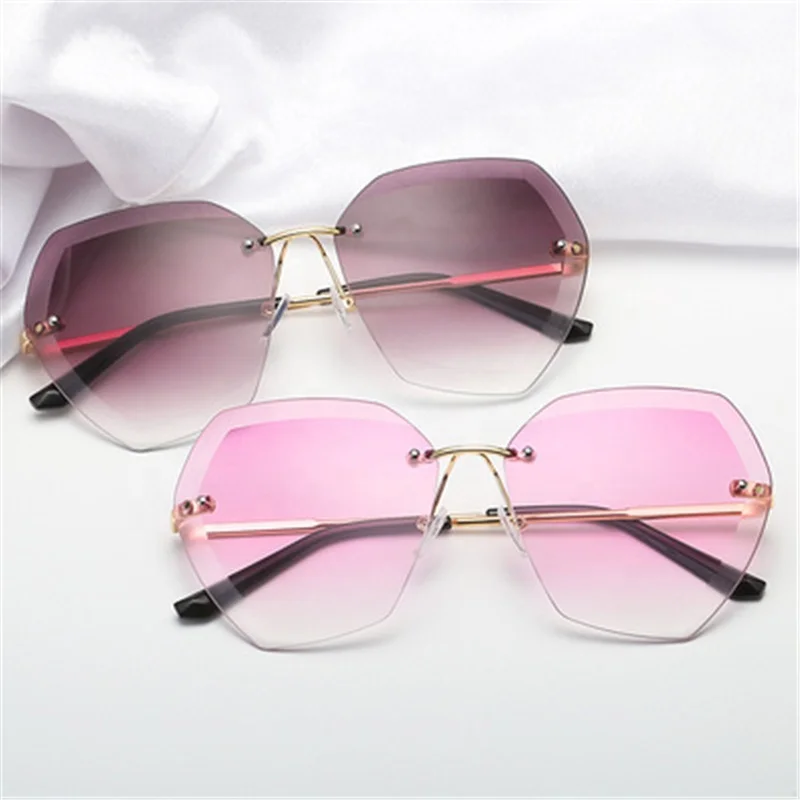 

2021 Oversized Shades Sun Glasses Women Female Lady Rimless Sunglass, 7 colors