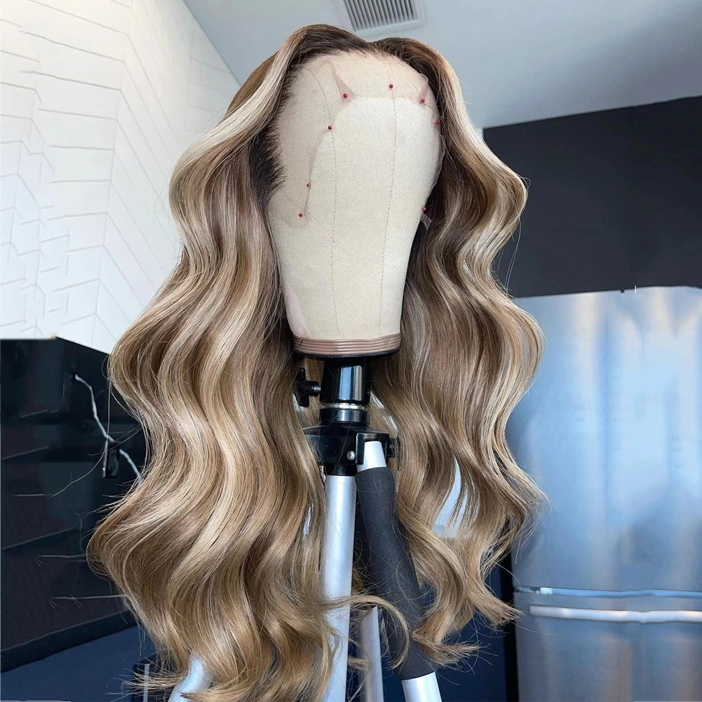 

Ash Blonde Highlights HD Lace Front Human Hair Wigs For Women Remy Hair 13x4 Lace Front Wig Light Brown Body Wave Wig PrePluck, Natural color lace wig