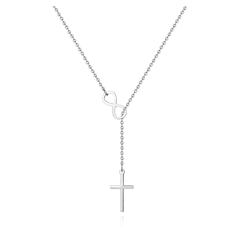 

SC Factory Custom Angel Number 8 Initial Necklace Jewelry High Quality Dainty Infinity Long Pendant Cross Necklace for Women, Gold, silver