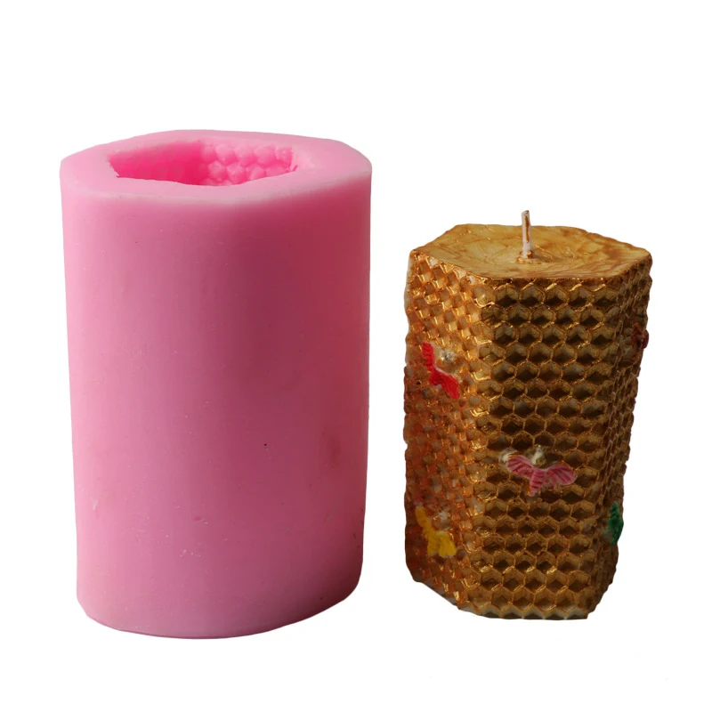 

Crystal epoxy resin silicone 3D bee honeycomb candle mold, Pink