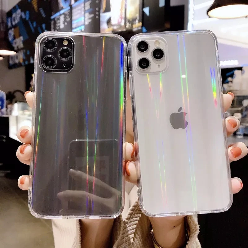 

Gradient Rainbow Laser Phone Cases For iPhone 12 Pro max 11 Pro Max XR X XS Max Transparent Soft Fundas Clear Acrylic Cover