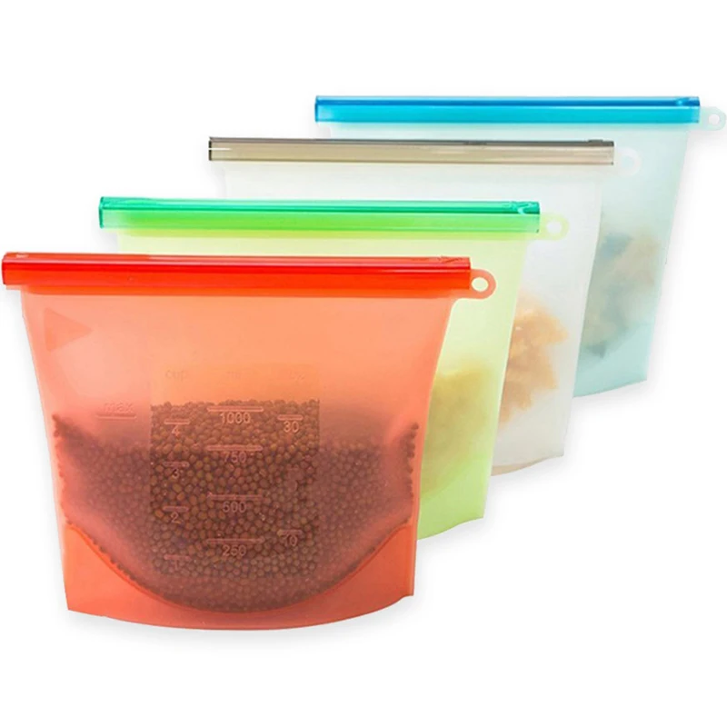 

1000ml Reusable Silicone Food Storage Bag Food Fresh Bags Seal Freeze Kitchen Accessories Silicone Storage Bag