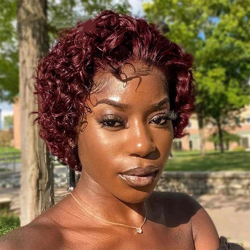 

Brazilian Human Hair Water Wave Pixie Cut Short Full Lace Braided Wig For Black Women