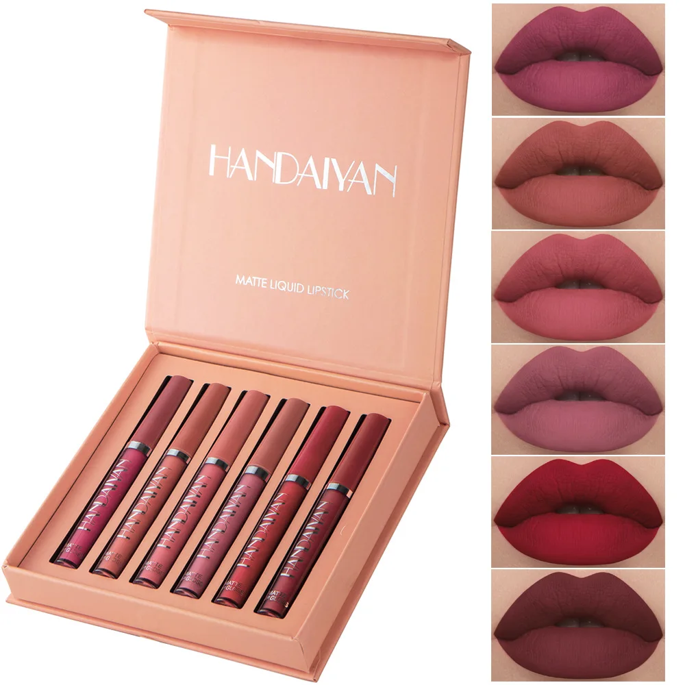 

6 lip gloss sets are not easy to stick to cup fog face lip gloss sets gift box liquid lipstick, As shown