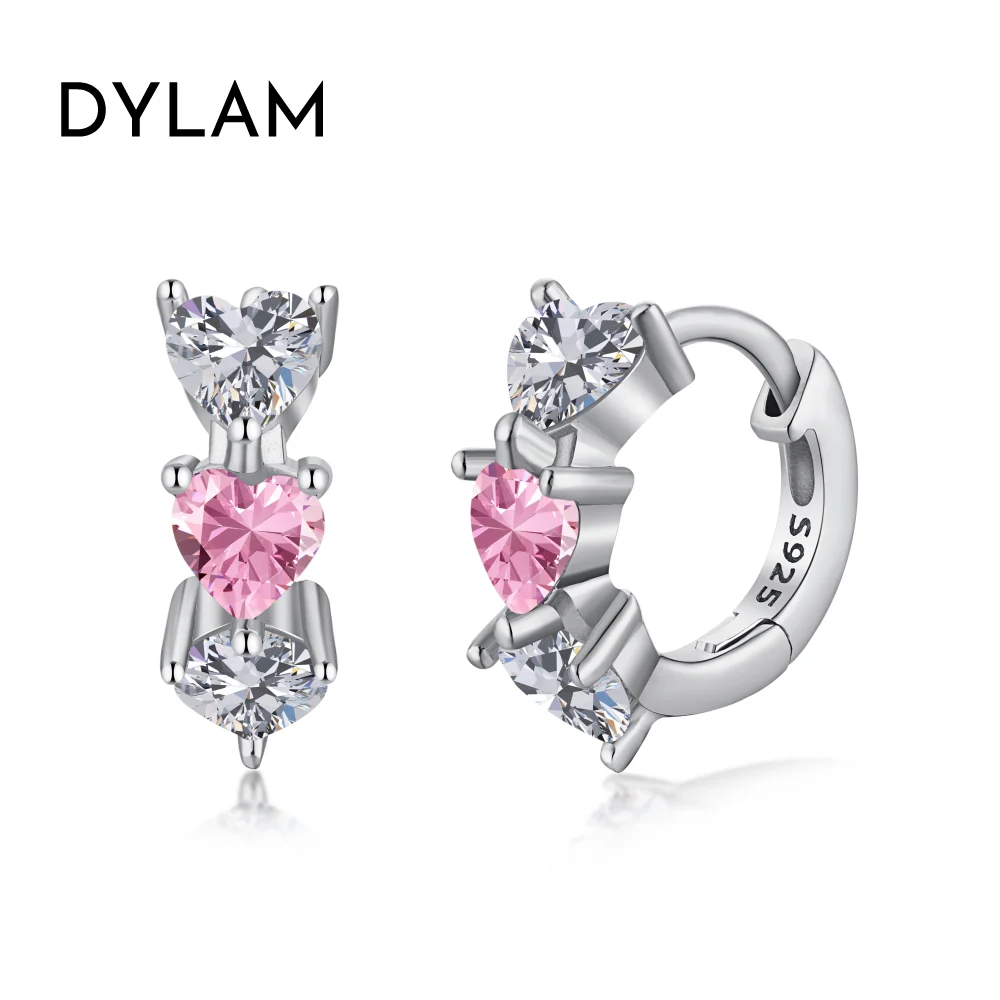 Dylam Hypoallergenic Nickel Free 925 Sterling Silver Kid Children Circle 5A Cubic Zirconia Heart Shape Hoop Earrings