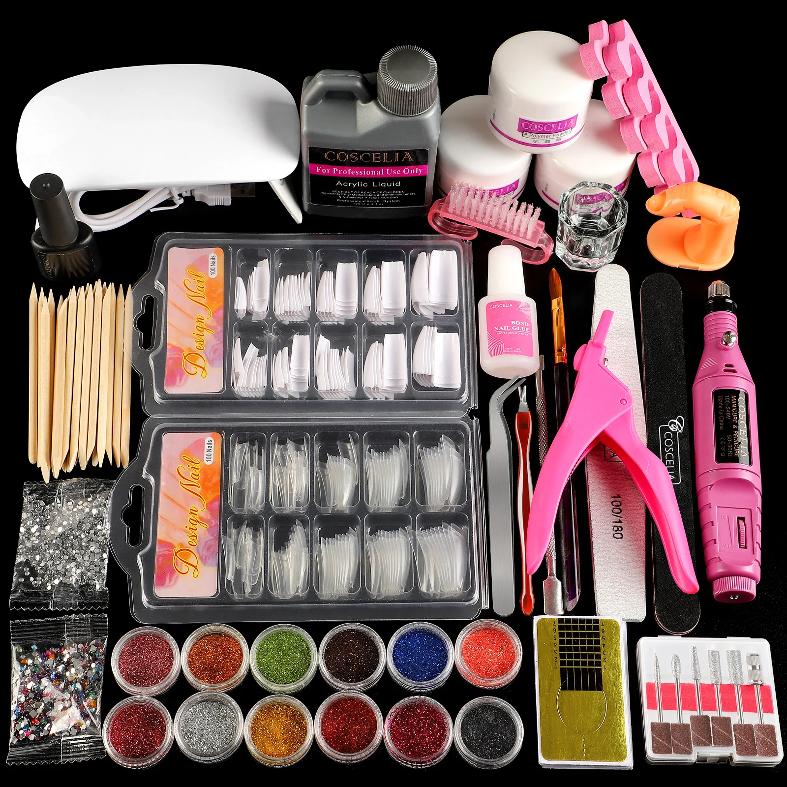 

COSCELIA Acrylic Nails Set Kit Nail Dryer Lamp with Drill for Nail Extension, 3 colors