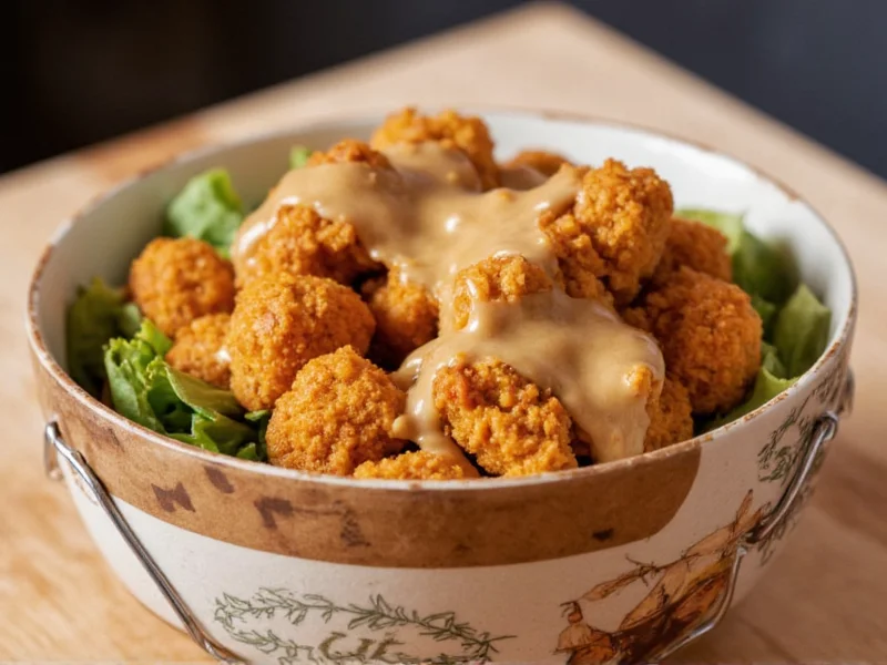 Vegan seitan KFC bowl alternative with mushroom gravy