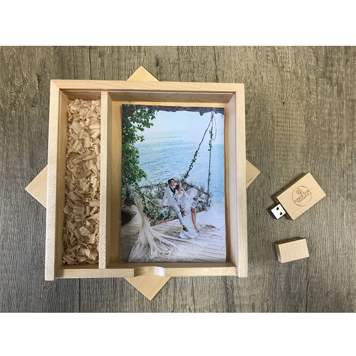 

Wedding Wood USB Flash Drive 2.0 3.0 Engraved Custom LOGO 4" x 6" Walnut Wood Photo Box
