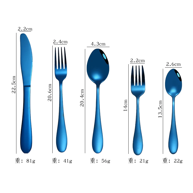 

High quality wedding knife and cake server forks for dinner luxury stainless steel blue flatware set