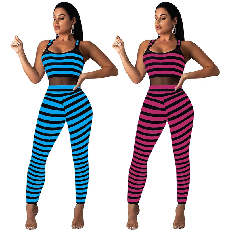 

Wholesale ladies sexy striped sleeveless skinny rinbed tank top women 2021 jumpsuit, Blue,rose red