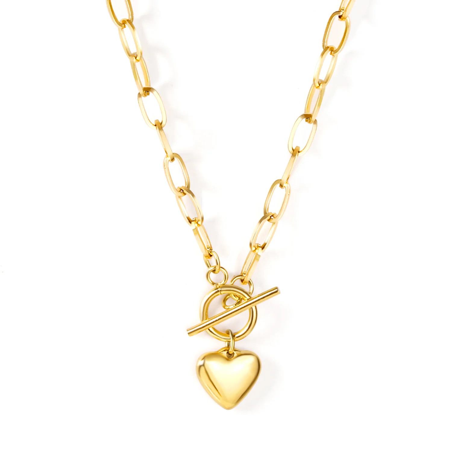 

New Styles Stainless Steel Gold Plated Jewelry Chain Heart Shape Pendant Chain Necklace