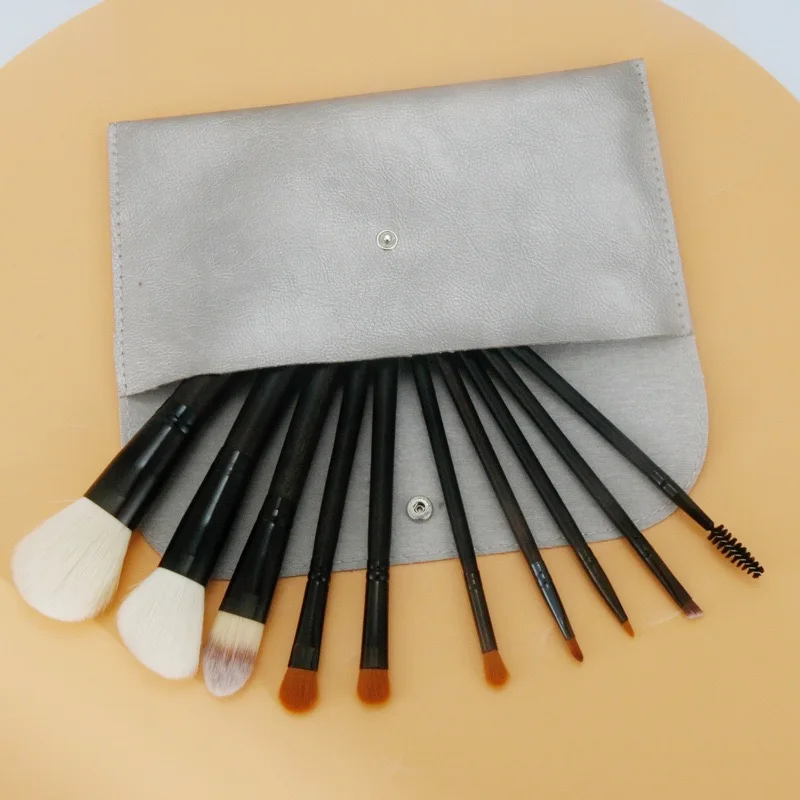 

High quality soft 10pcs goat hair beauty brush set black customised make up brushes